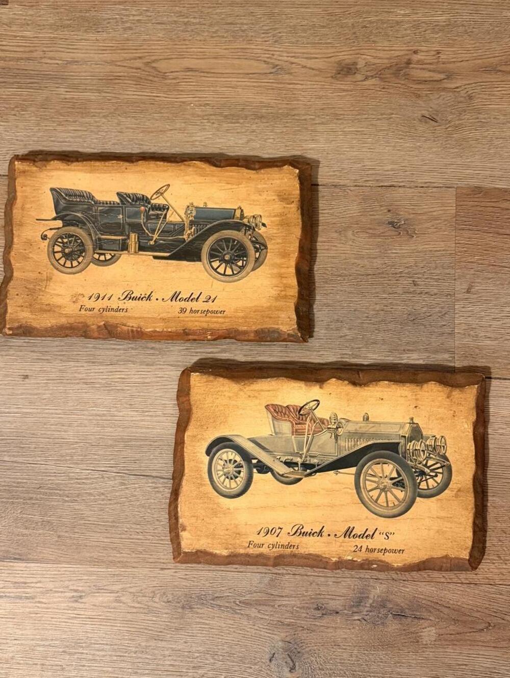 Vintage Buick Wood Wall Plaques Set of 2 - 1911 Model 21 & 1907 Model Decor
